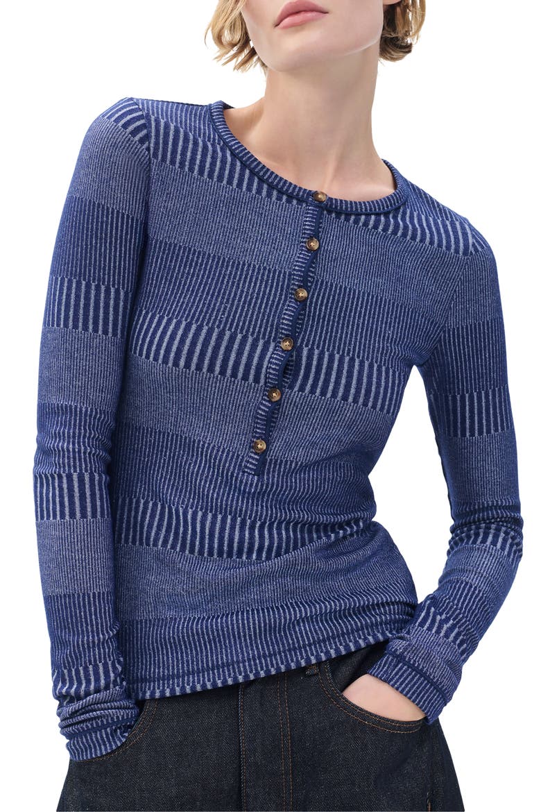 The Knit Two-Tone Rib Henley, Main, color, BLUE