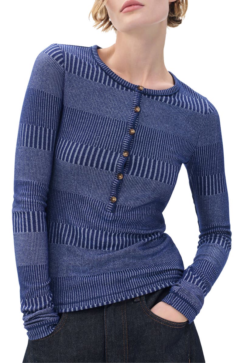 rag & bone The Knit Two-Tone Rib Henley, Main, color, Blue