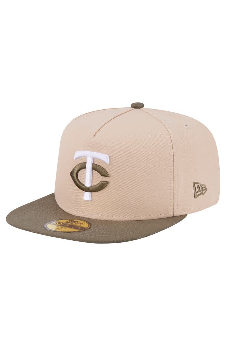New Era Men's New Era Light Beige/Olive Minnesota Twins Two-Tone Color Pack A-Frame 59FIFTY Fitted Hat, Main, color, 