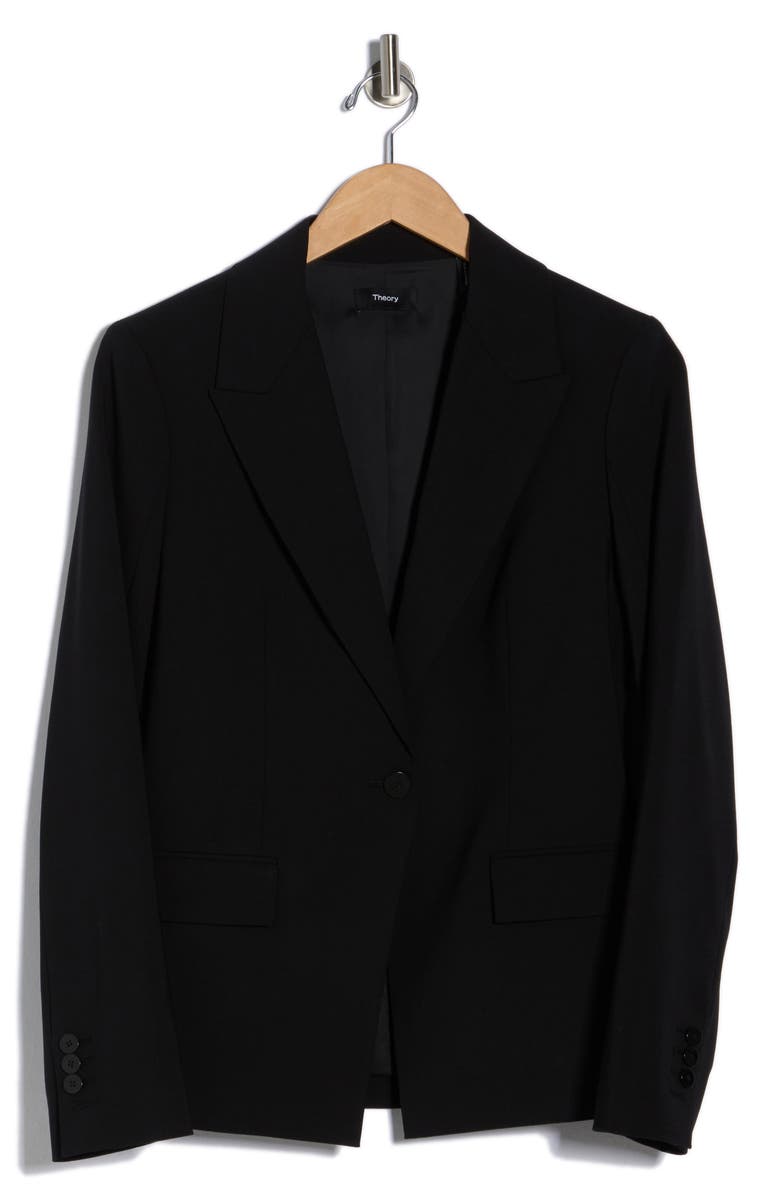 Theory Angled Stretch Wool Blazer, Main, color, Black