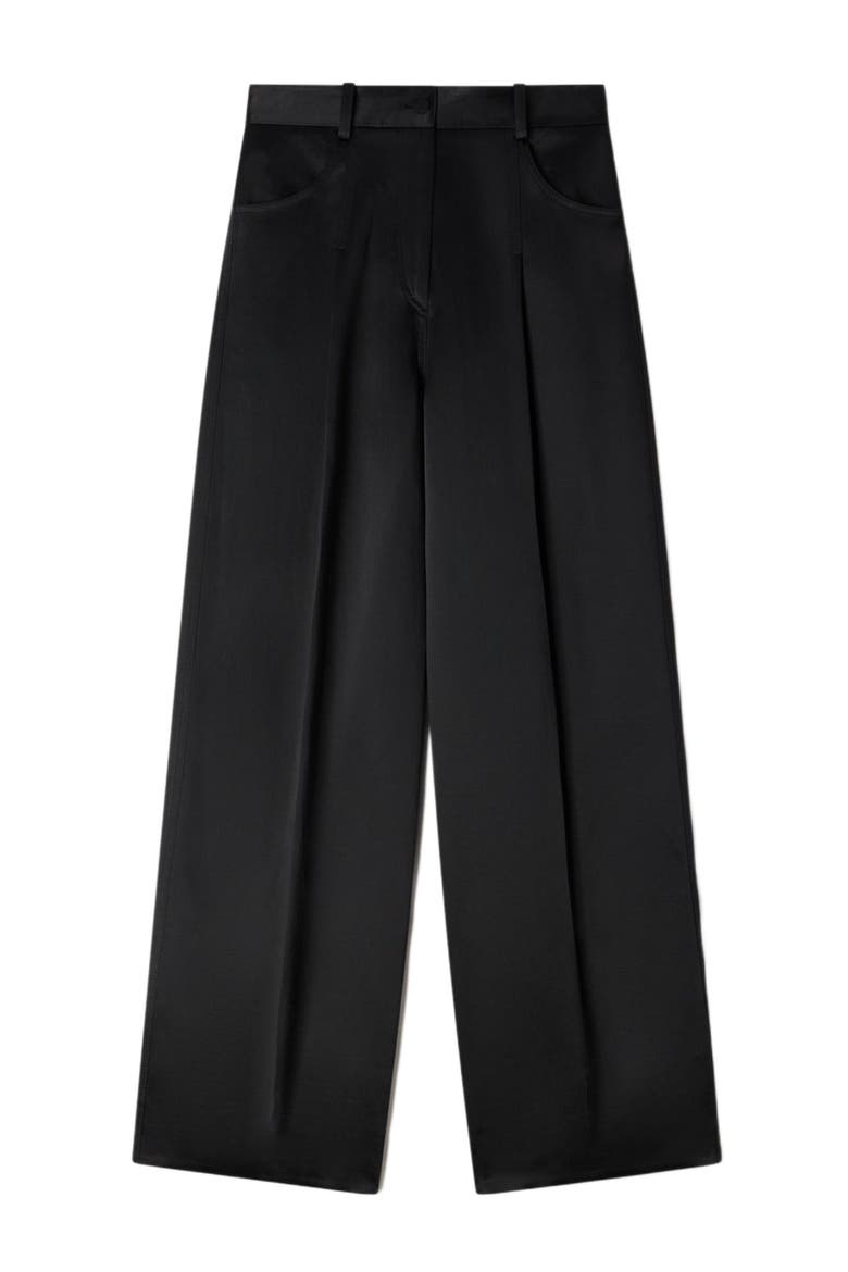 Satin-effect wide-leg trousers, Alternate, color, Black