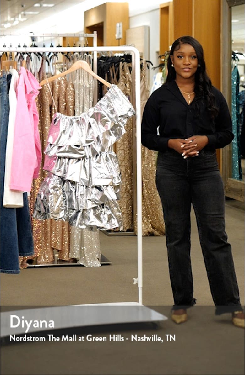 One-Shoulder Metallic Tiered Minidress, sales video thumbnail