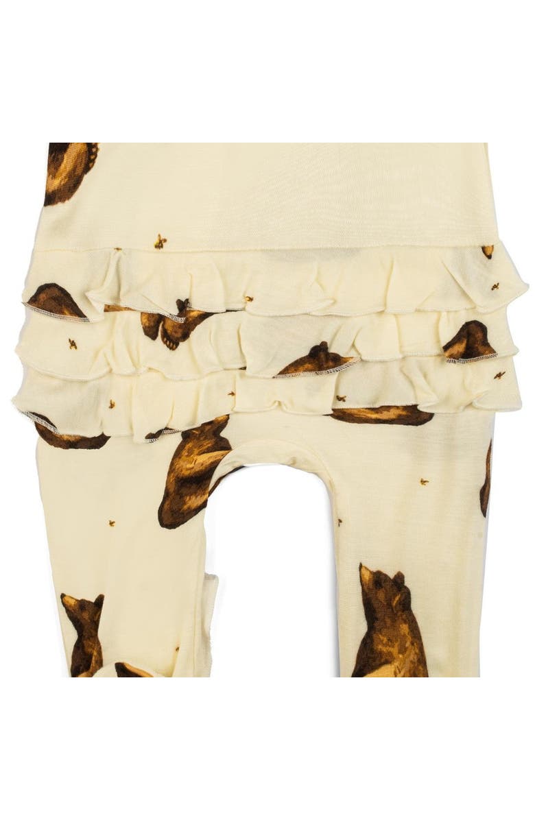 Milkbarn Ruffle Zipper Footed Romper, Alternate, color, Honey Bear