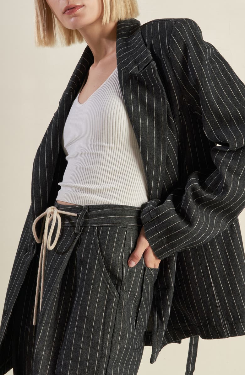 FREEMARKET Stripe Double Breasted Denim Blazer, Alternate, color, Indigo