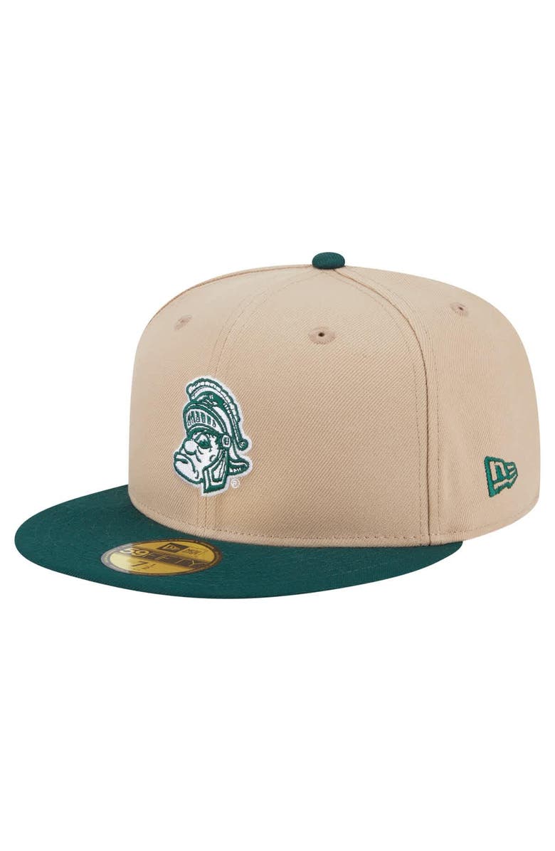 New Era Men's New Era Khaki Michigan State Spartans Throwback Two-Tone 59FIFTY Fitted Hat, Main, color, Khaki