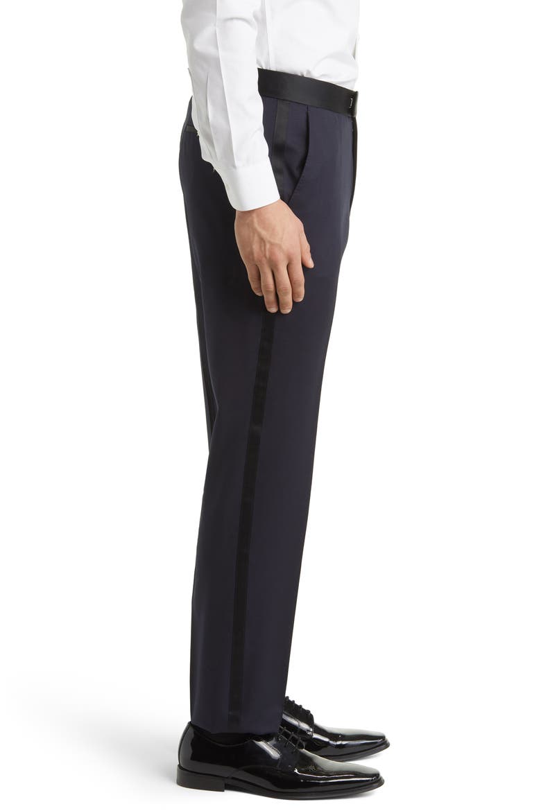 Genius Slim Fit Navy Virgin Wool Tuxedo Pants, Alternate, color, NAVY