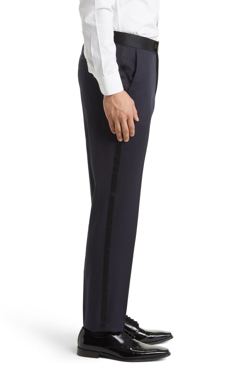 BOSS Genius Virgin Wool Tux Pants, Alternate, color, Navy
