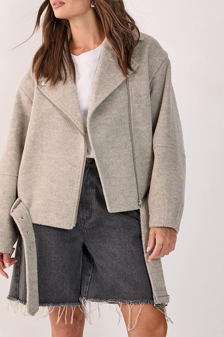 Oversized Brushed Belted Biker Jacket, Alternate, color, Mink