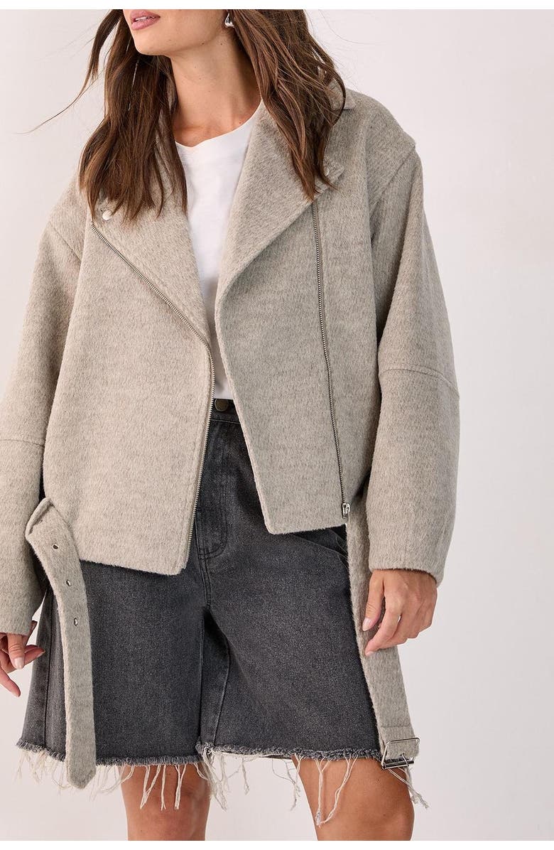 NASTY GAL Oversized Brushed Belted Biker Jacket, Alternate, color, Mink