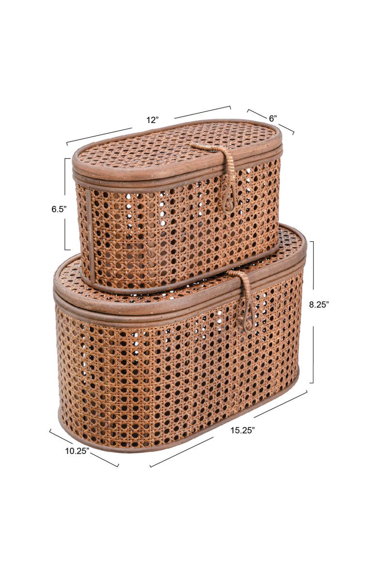 Modern Decorative Oval Woven Rattan Storage Boxes, Set of 2 Sizes, Dark Brown Finish, Alternate, color, Brown