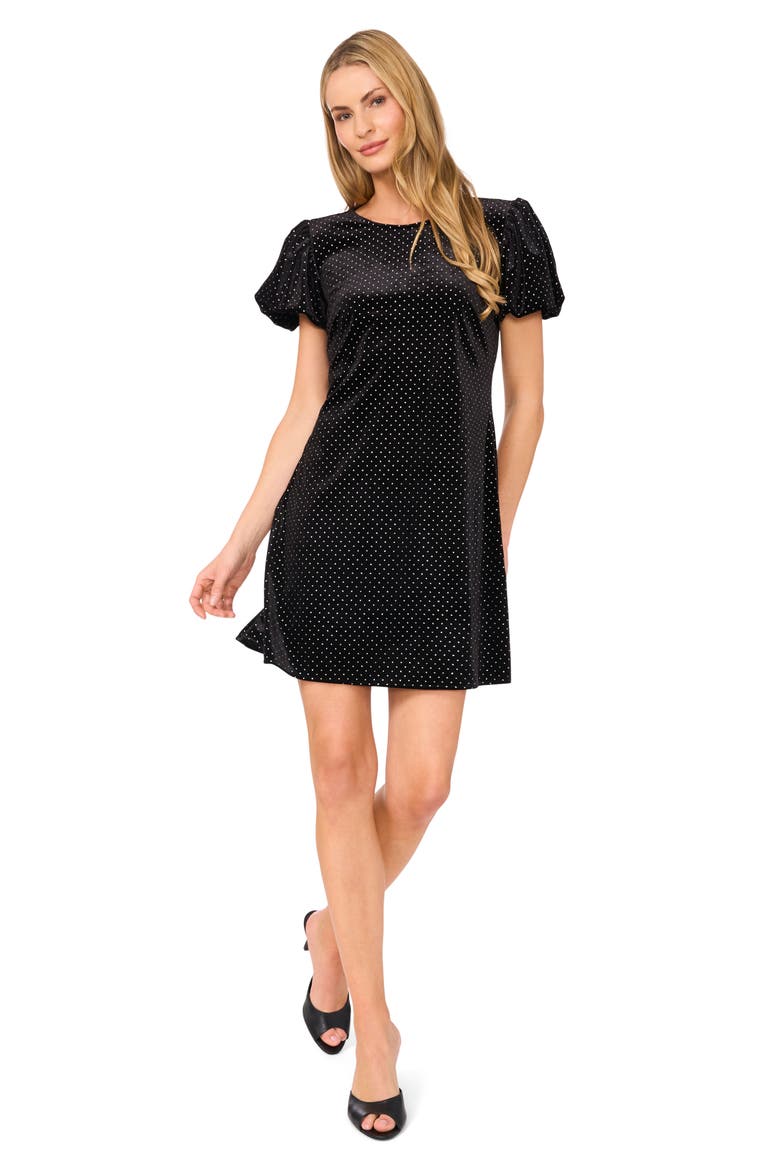 Velvet Bubble Sleeve Dress, Alternate, color, RICH BLACK