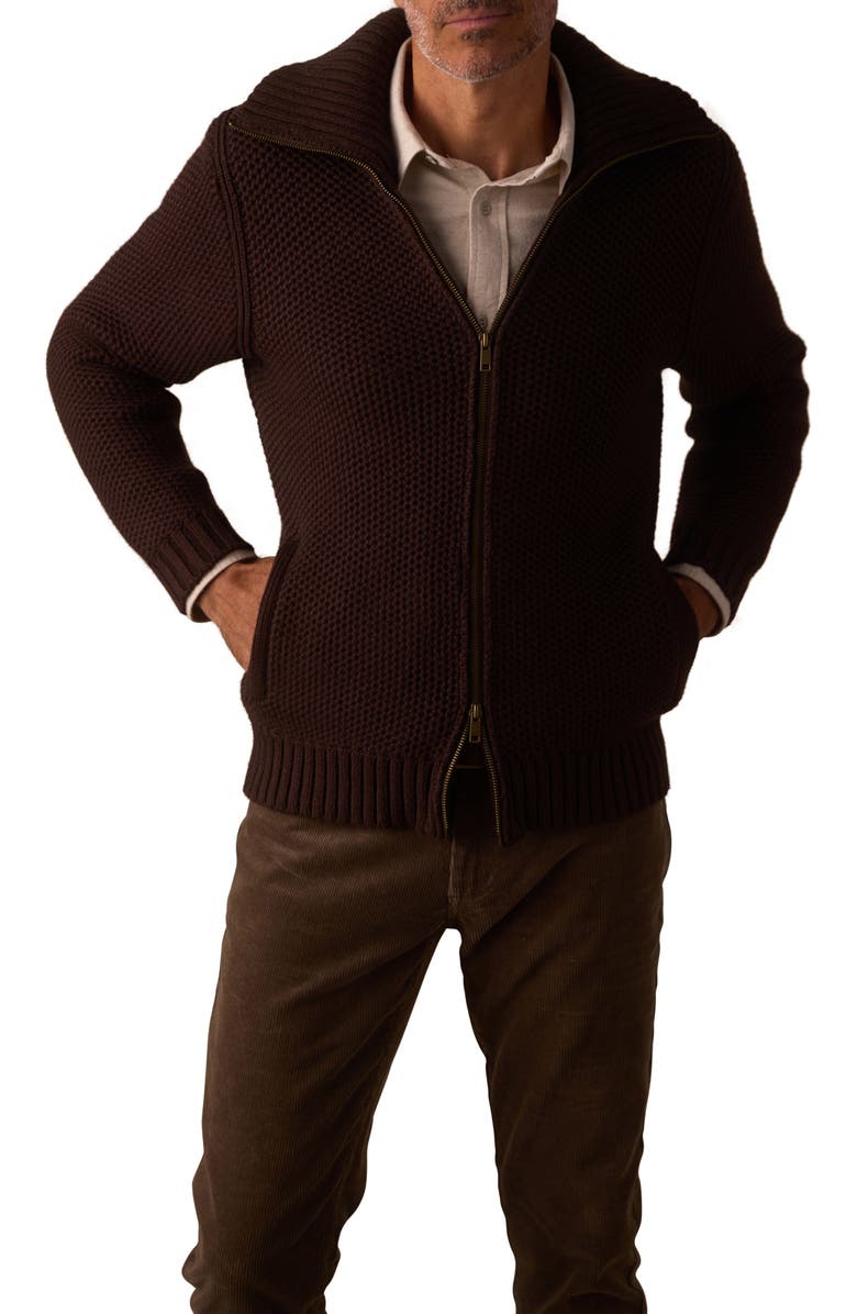 The Normal Brand Waffle Cotton Blend Full Zip Sweater Jacket, Main, color, Dark Brown