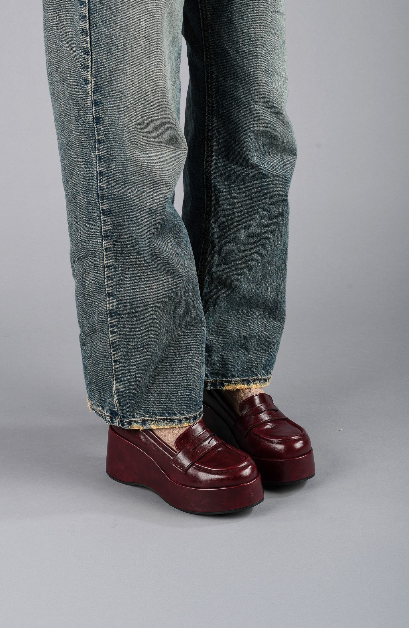 Ambitious Faux Leather Platform Wedge Loafer, Alternate, color, BURGUNDY