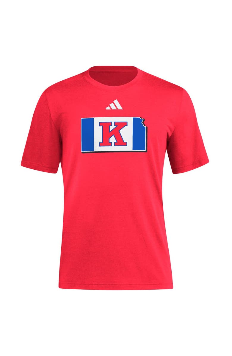 adidas Men's adidas Red Kansas Jayhawks Basketball State Outline Tri-Blend T-Shirt, Alternate, color, 