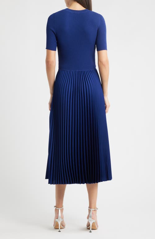 Hugo Boss Boss Fadridi Rib & Pleated Midi A-line Dress In Blue