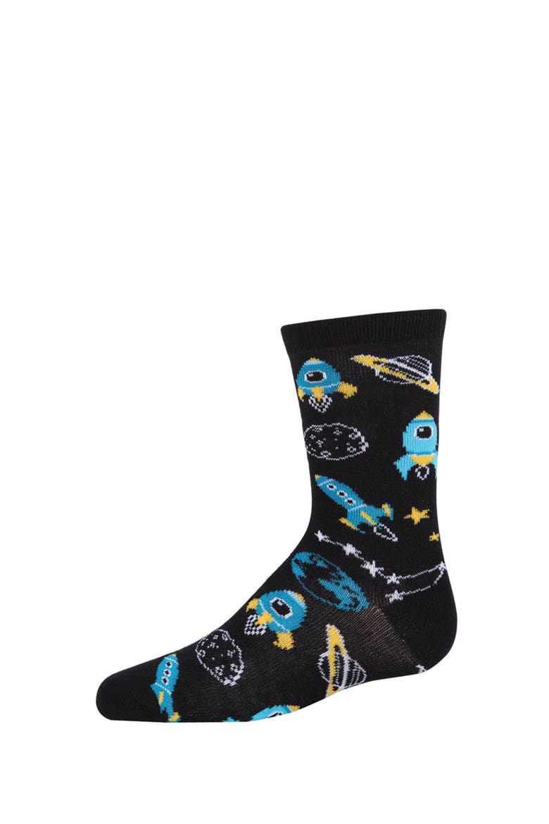 Rocket Ship Crew Socks, Main, color, Black