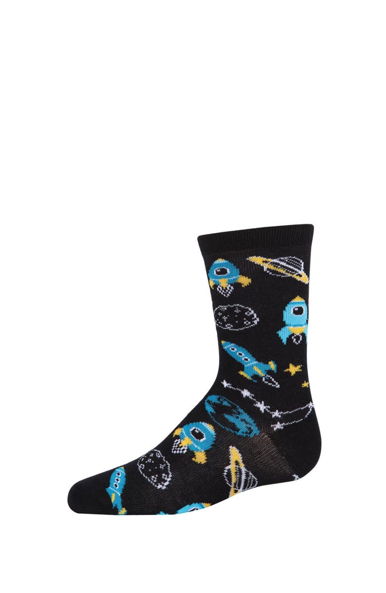 MeMoi Rocket Ship Crew Socks, Main, color, Black