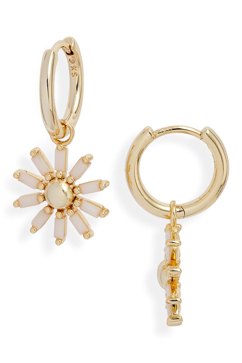 Madison Daisy Drop Huggie Hoop Earrings, Main, color, GOLD WHITE OPAQUE GLASS