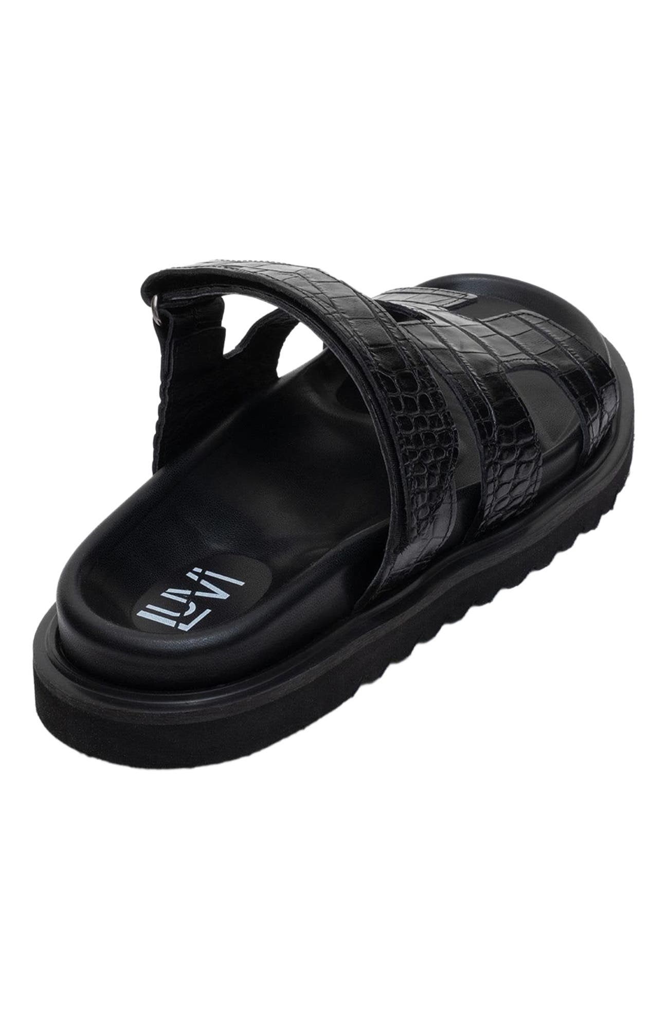 Forever & Always Shoes Loana Leather Slide Sandal, Alternate, color, Black Leather