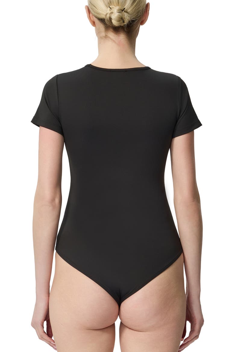 Women's Crew Neck Short Sleeve Bodysuit, Alternate, color, Black