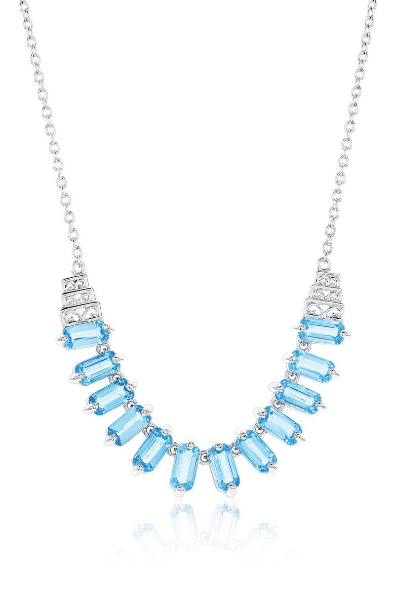 Sterling Silver Baguette Cut Blue Topaz Frontal Necklace, Main, color, BLUE TOPAZ