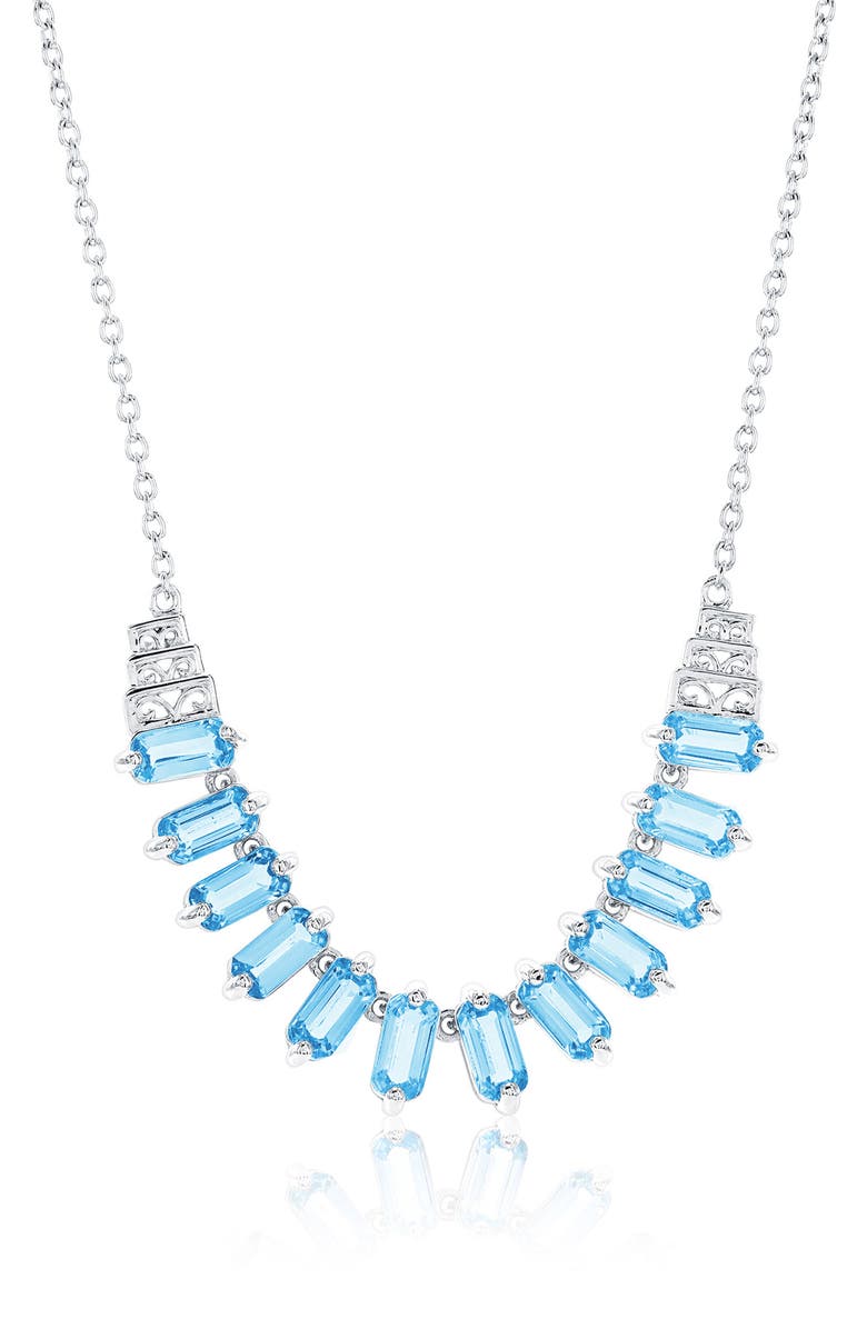 SIMONA Sterling Silver Baguette Cut Blue Topaz Frontal Necklace, Main, color, Blue Topaz