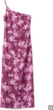 MANGO TEEN Floral One-Shoulder Column Gown