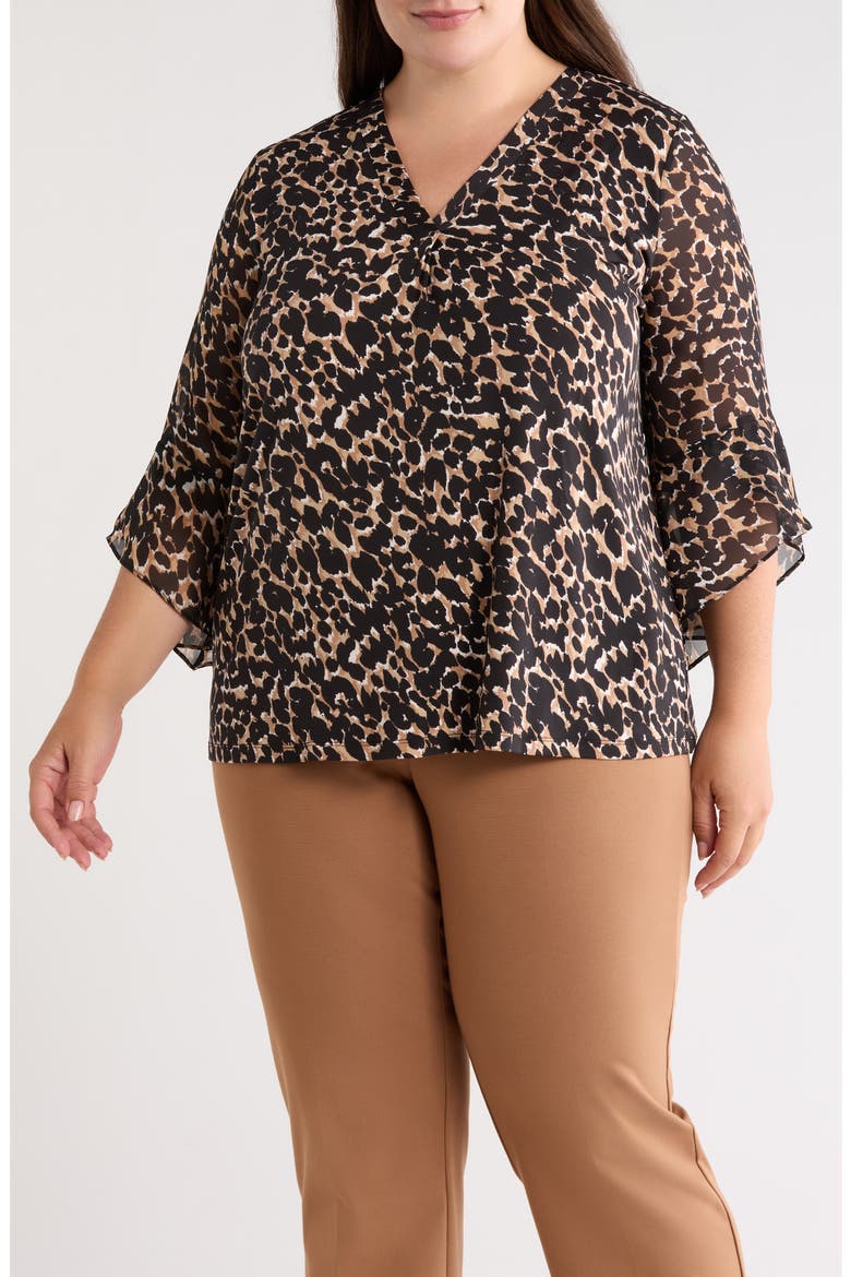 Mixed Media Split Neck Top, Main, color, VICUNA MULTI