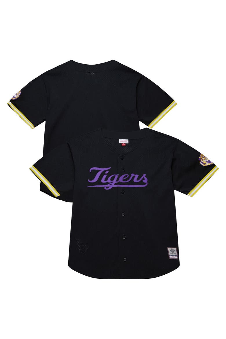 Men's Mitchell & Ness Black LSU Tigers On The Clock Full-Button Fashion Jersey, Alternate, color, Black