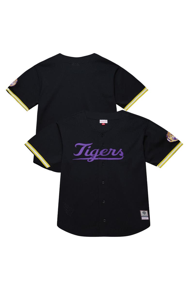 Mitchell & Ness Men's Mitchell & Ness Black LSU Tigers On The Clock Full-Button Fashion Jersey, Alternate, color, Black