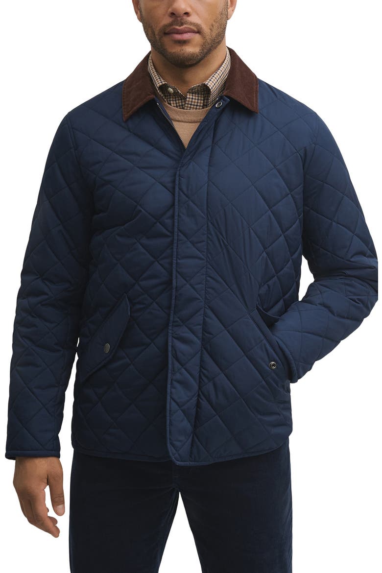 Quilted Shirt Jacket with Corduroy Collar, Main, color, NAVY BLAZER
