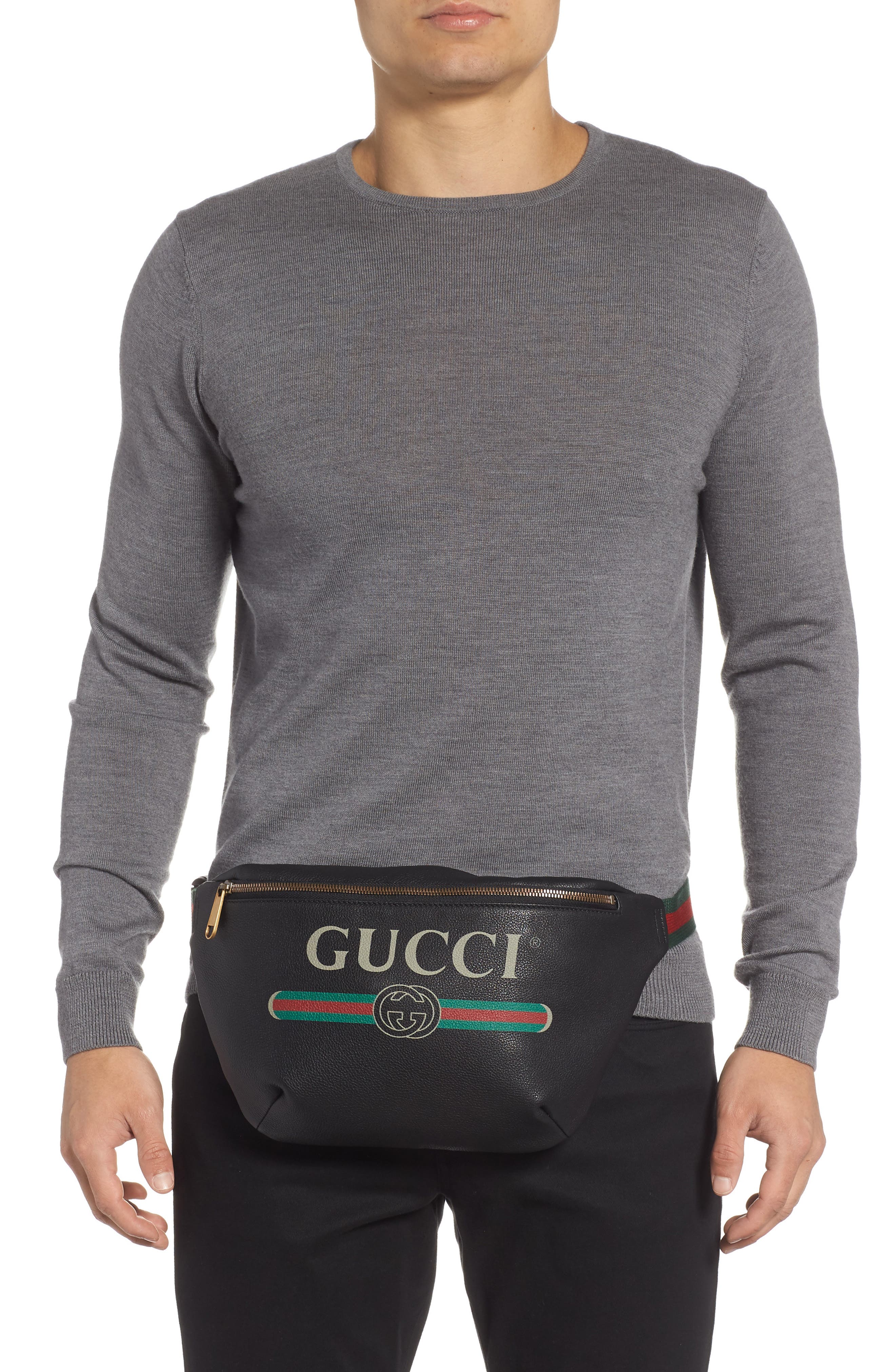 Gucci Logo Leather Belt Bag, Alternate, color, 