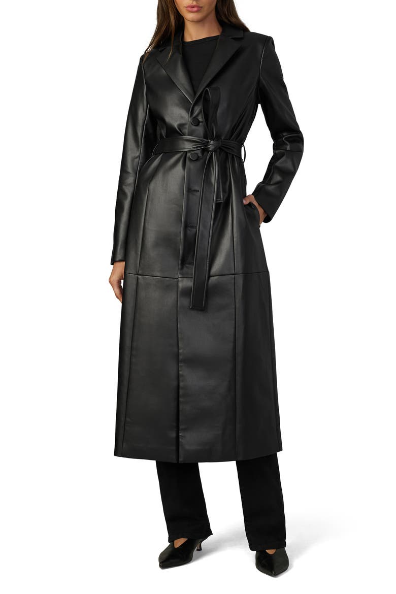 Faux Leather Trench Coat, Main, color, BLACK