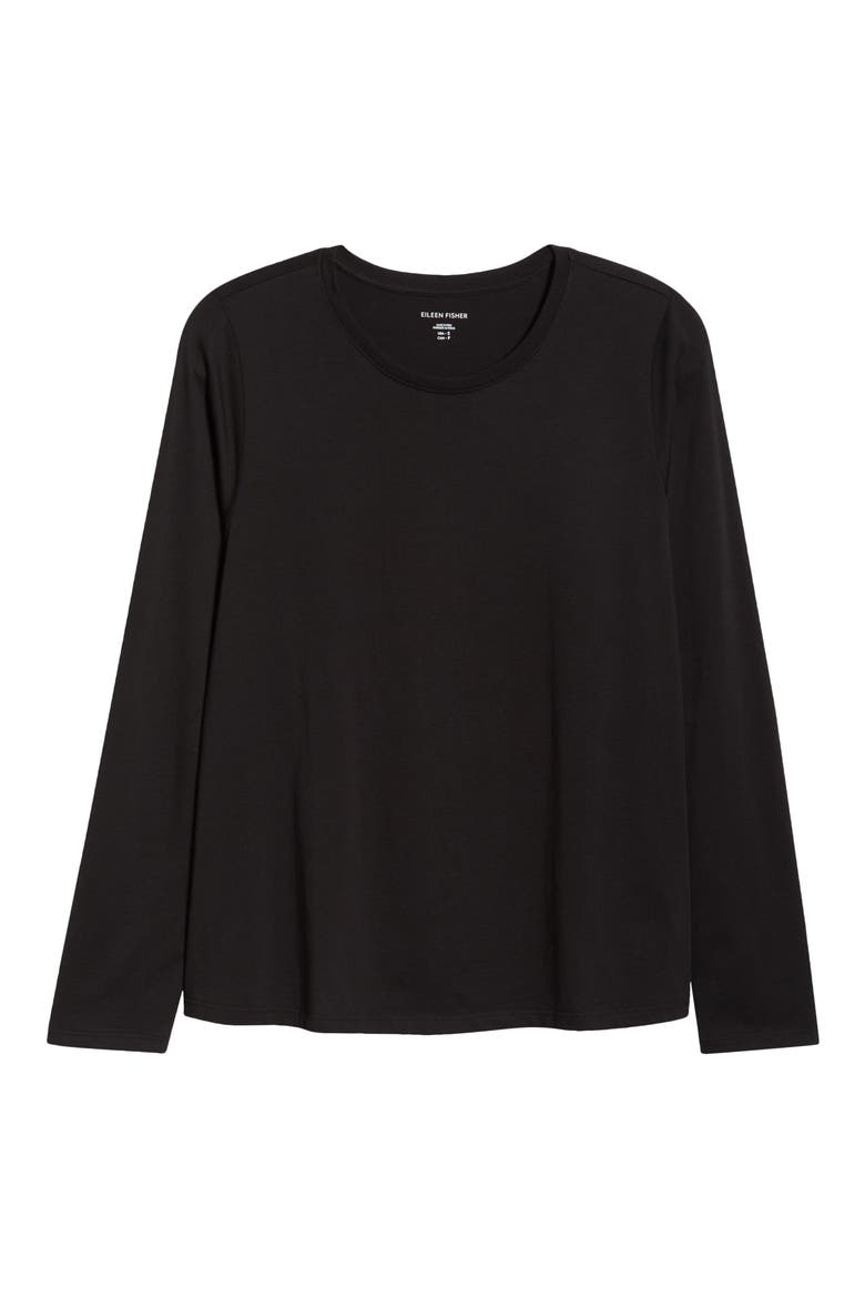 Long Sleeve Organic Cotton Jersey Top, Alternate, color, BLACK