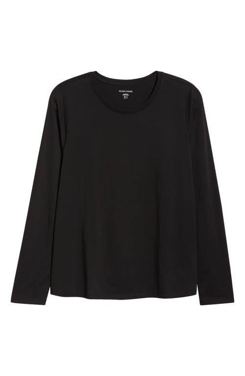 Eileen Fisher Long Sleeve Organic Cotton Jersey Top In Black