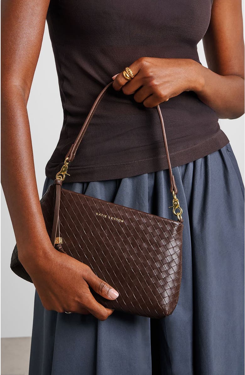 Katie Loxton Nova Small Shoulder Bag, Alternate, color, Dark Chocolate Woven