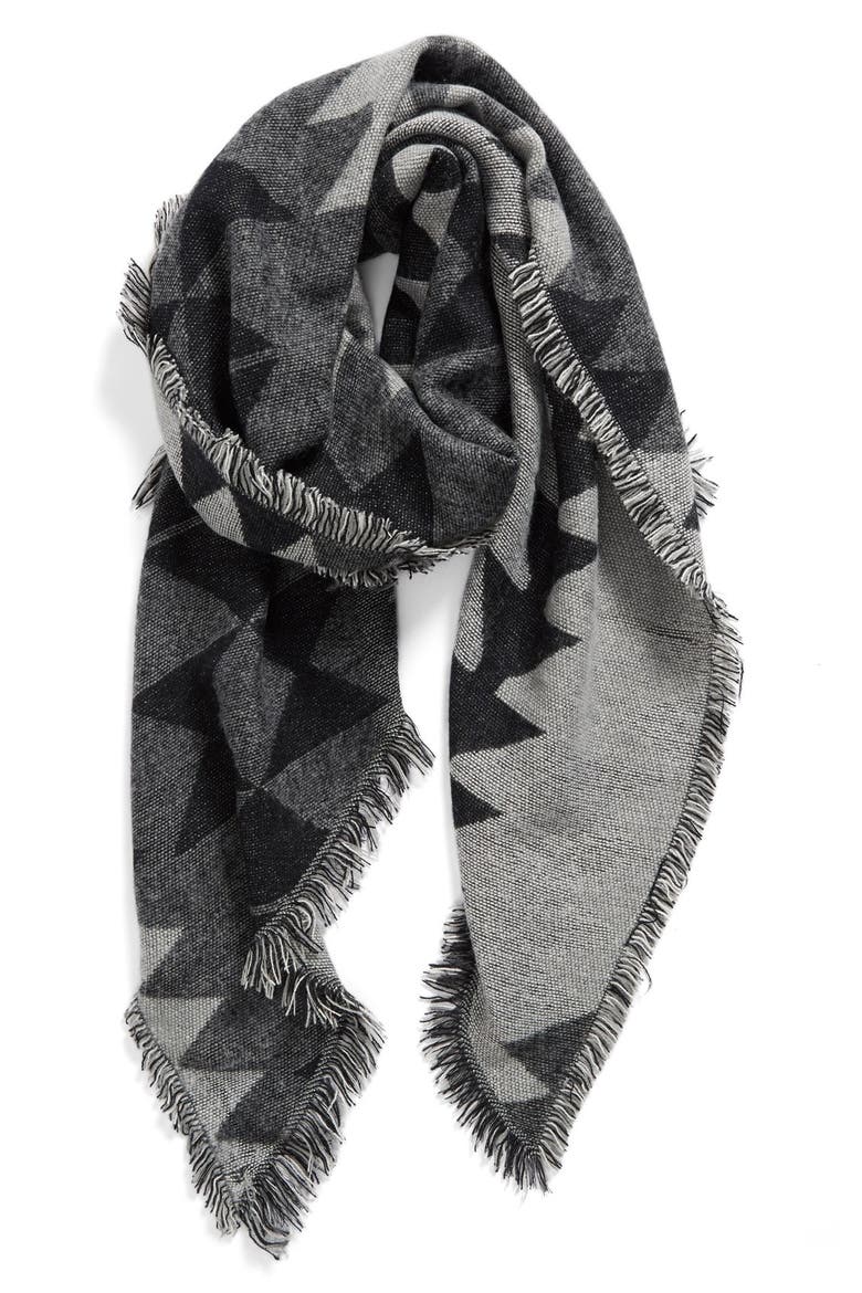 Geometric Blanket Scarf, Main, color, BLACK/ GREY
