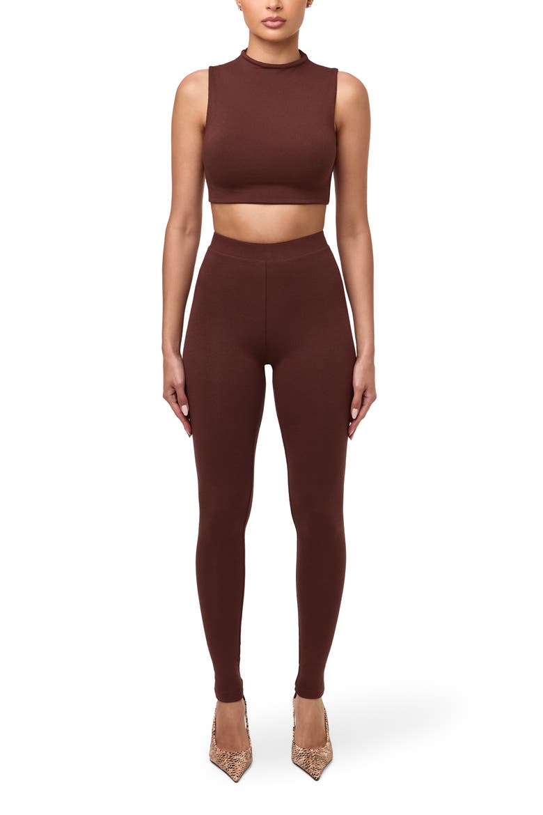 Mock Neck Crop Tank, Alternate, color, CHOCOLATE