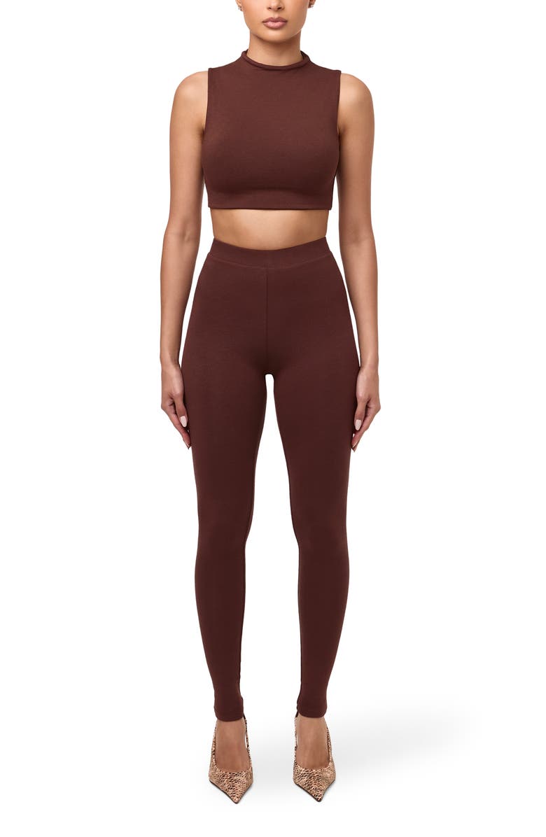 Naked Wardrobe Mock Neck Crop Tank, Alternate, color, Chocolate