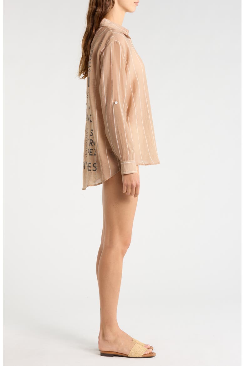Stripe Button-Up Cover-Up Shirt, Alternate, color, TAN