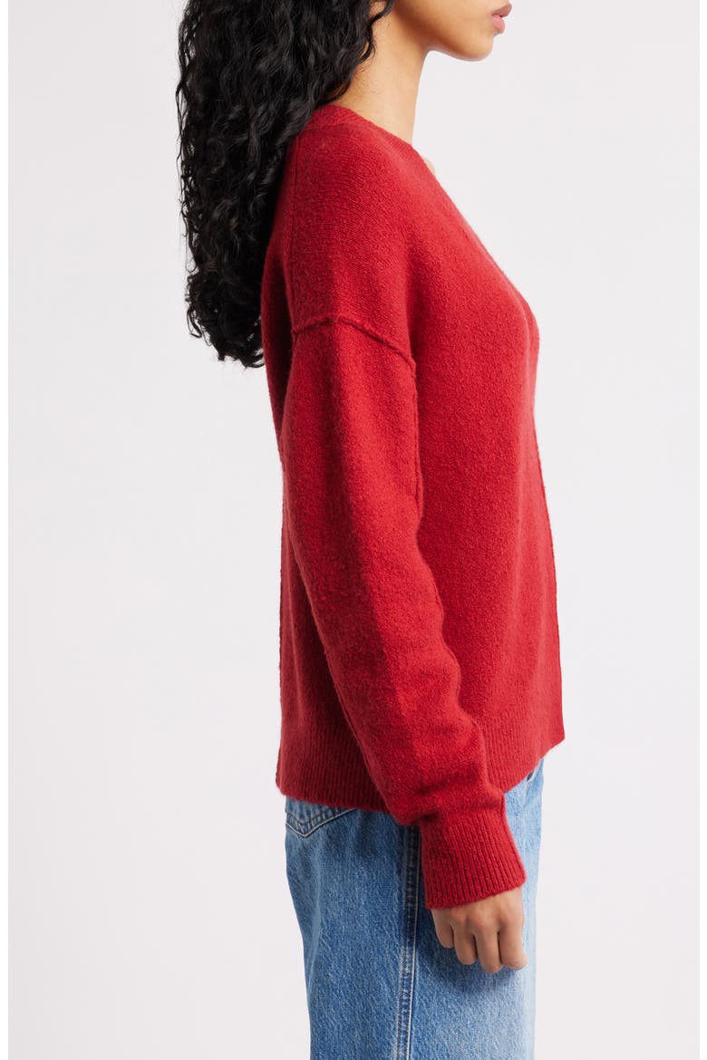 Calina Deep V-Neck Sweater, Alternate, color, WILD CRANBERRY