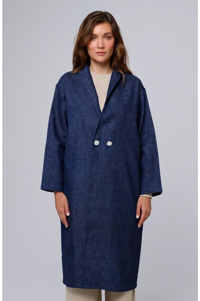 Denim Atelier Trench Coat, Main, color, blue denim
