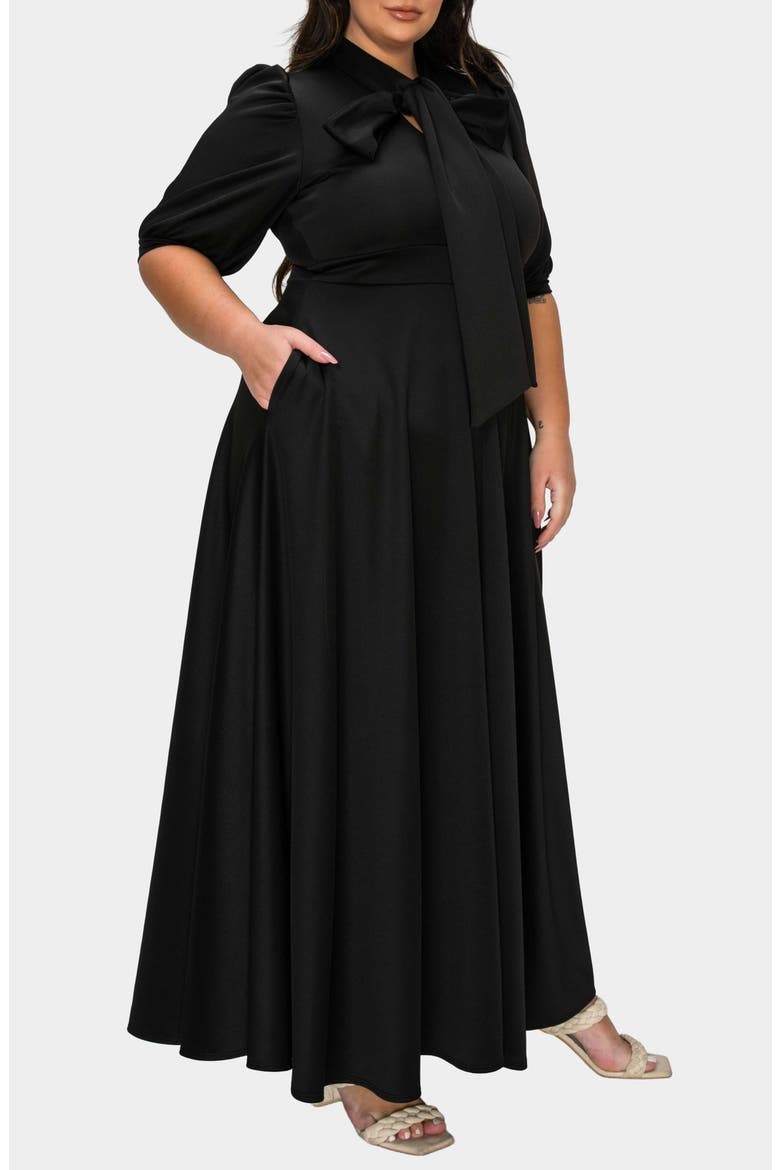 Farrah Donna Tie Neck Maxi Dress, Alternate, color, BLACK