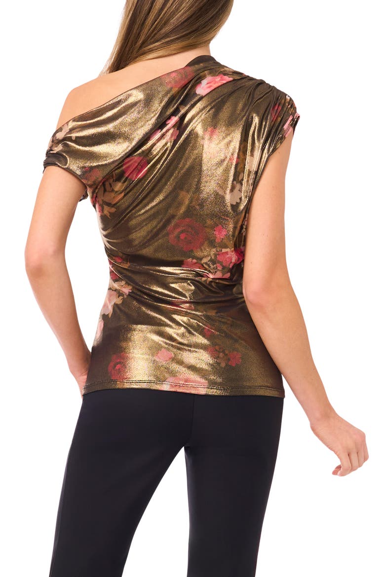 Elyse Metallic Floral One-Shoulder Top, Alternate, color, RED DAHLIA