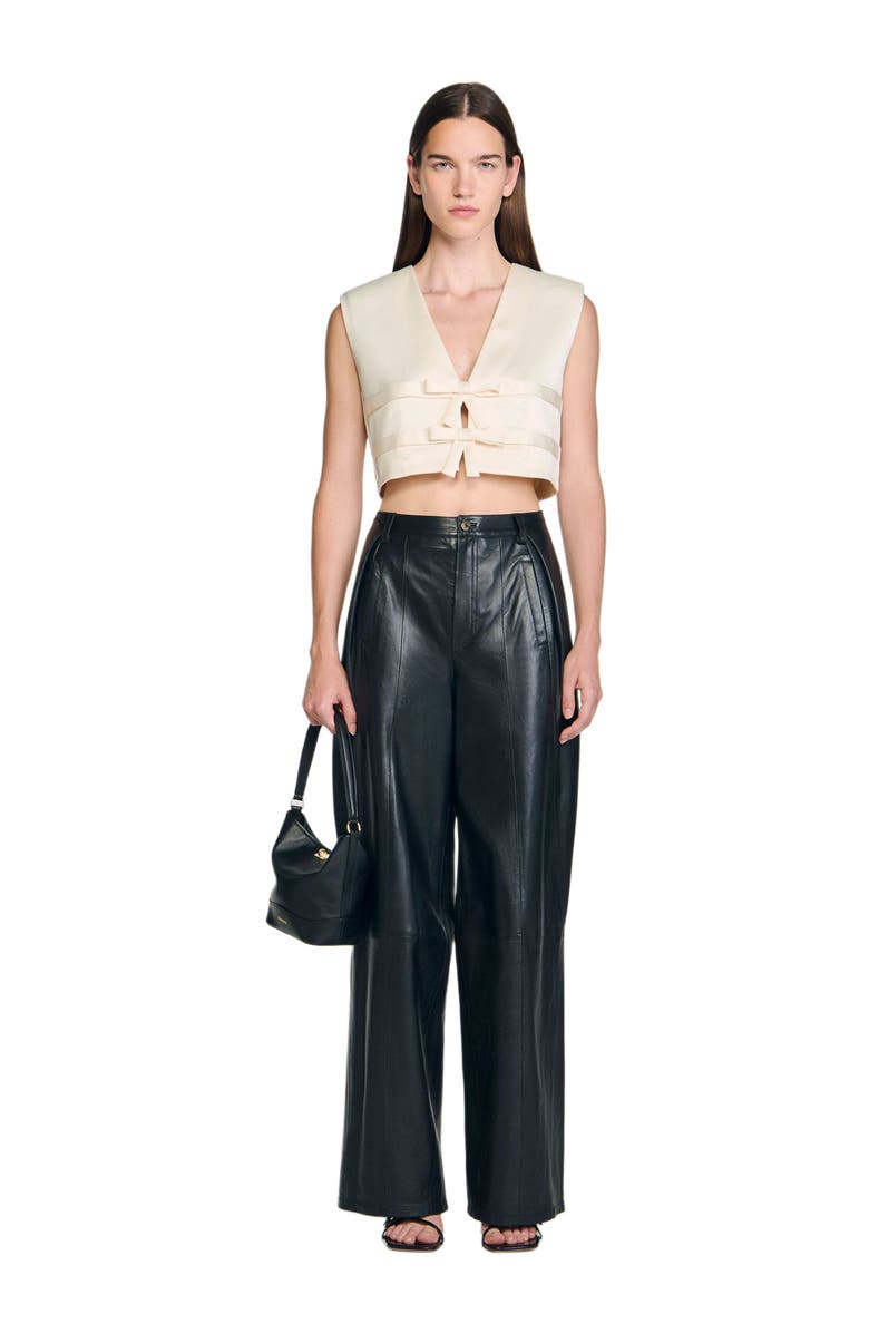 SANDRO Sleeveless satin crop top, Alternate, color, Ecru