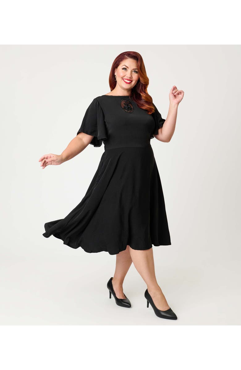 Unique Vintage Plus Size 1930s Swing Dress, Alternate, color, Black Solid