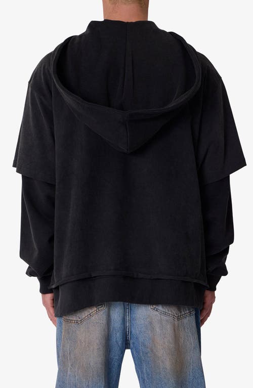Mnml Layered Cotton Hoodie In Washed Black