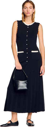 sandro★ ROBE LONGUE A DETAILS CROCHETES ワンピース Long dress with crochet detailing black / gray For Women