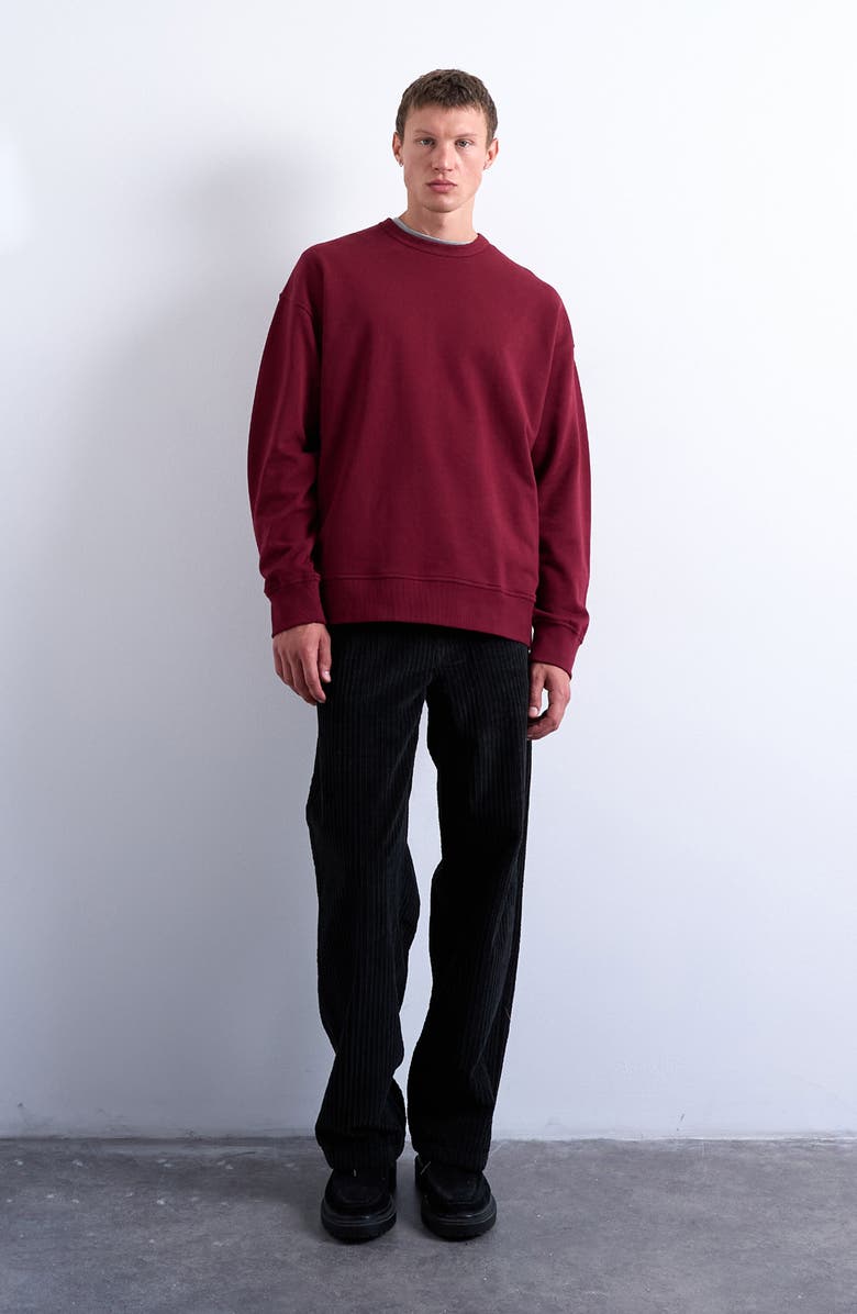 Topman Lightweight Oversize Cotton Sweatshirt, Alternate, color, Burgundy