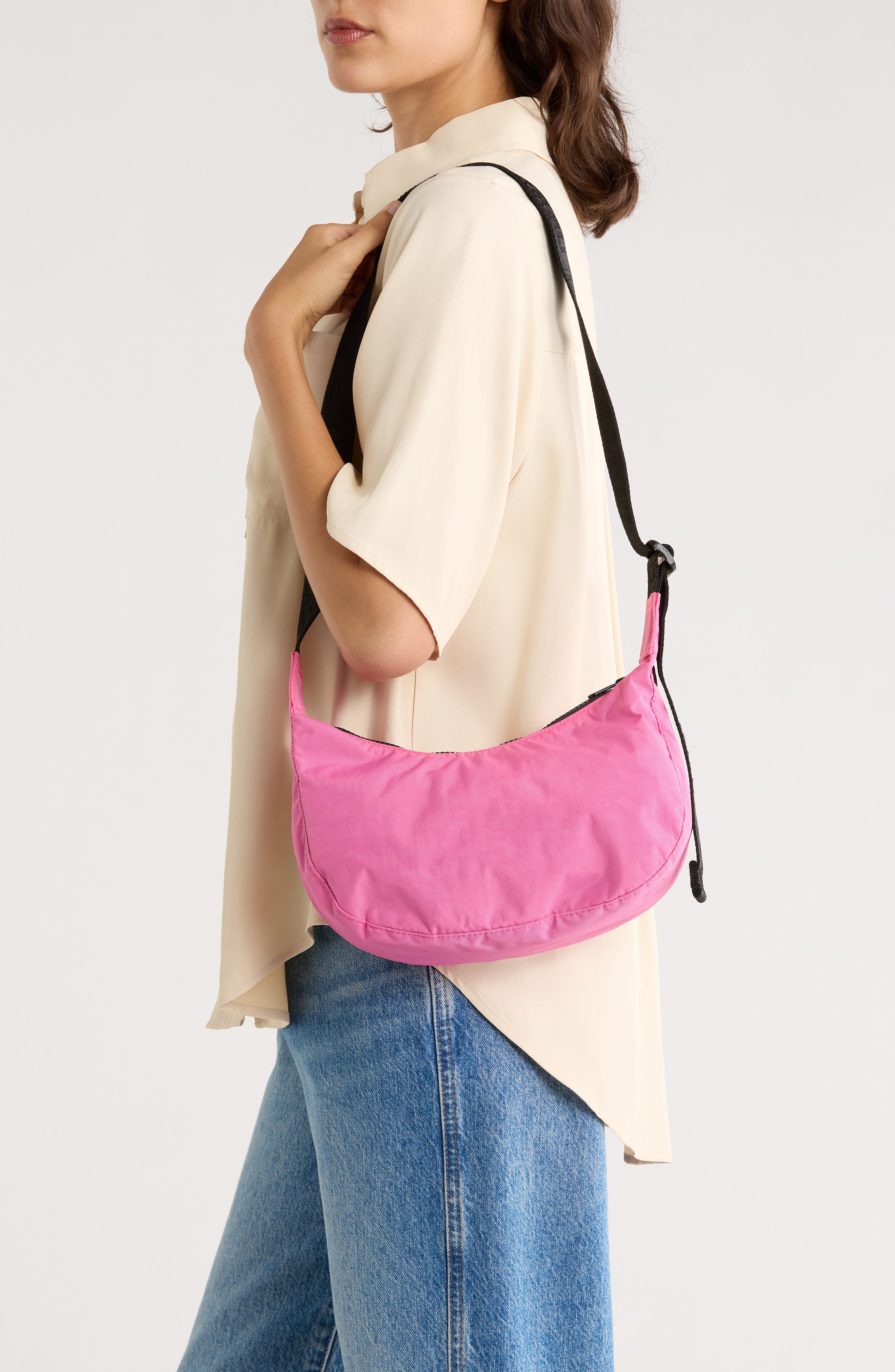Baggu Small Nylon Crescent Bag, Alternate, color, Azalea Pink